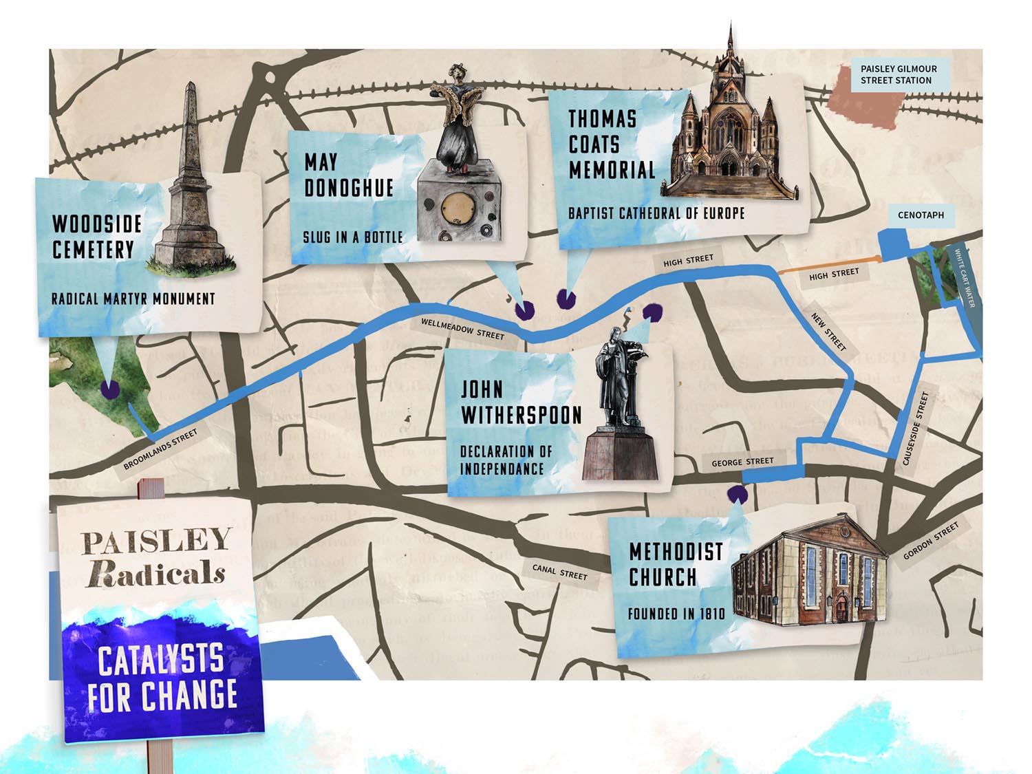 Paisley Radicals Catalysts for Change Map - Illustrated by Josef McFadden